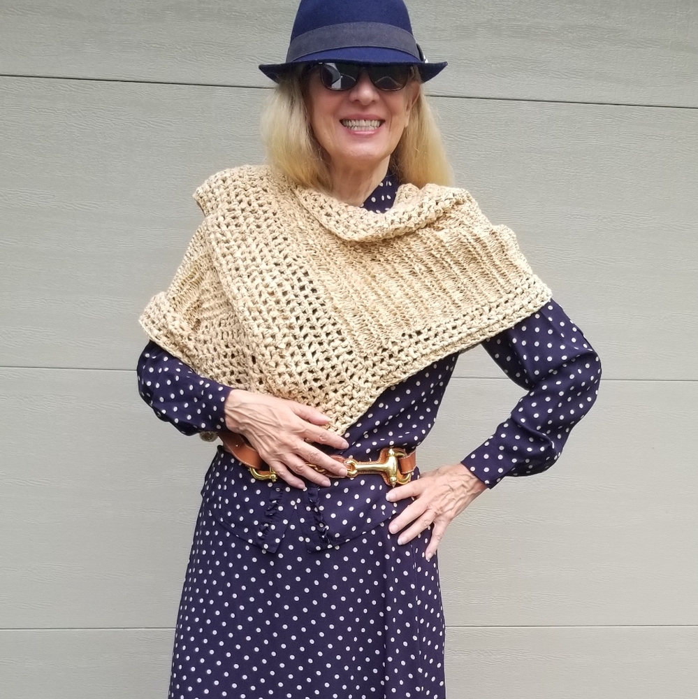 Hand Crafted Tan Crochet Wrap/Scarf, $40 - Picture 4 of 7